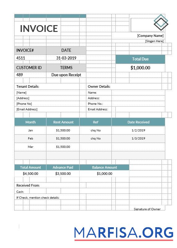 Printable Office Rent Invoice Format Template